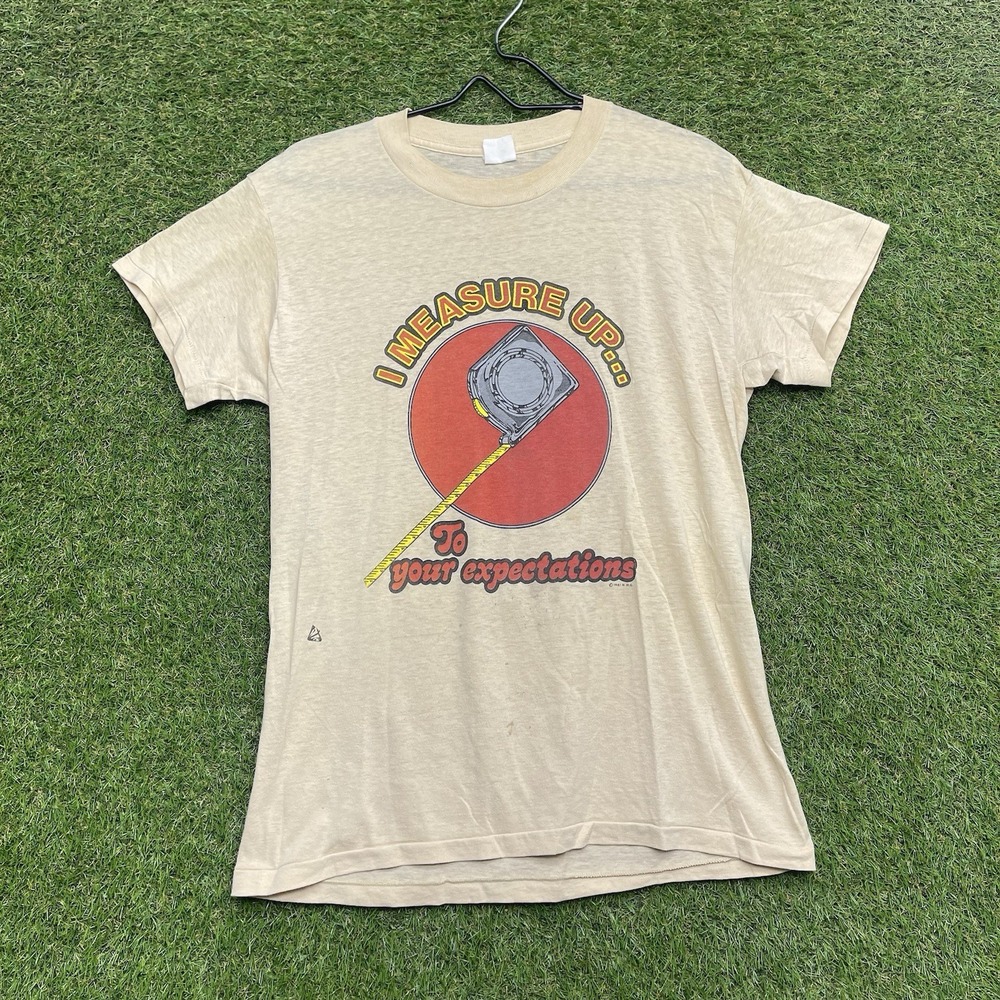 Vintage Handyman Shirt Mens Large I Measure Up Funny Single Stitch Paper Thin
